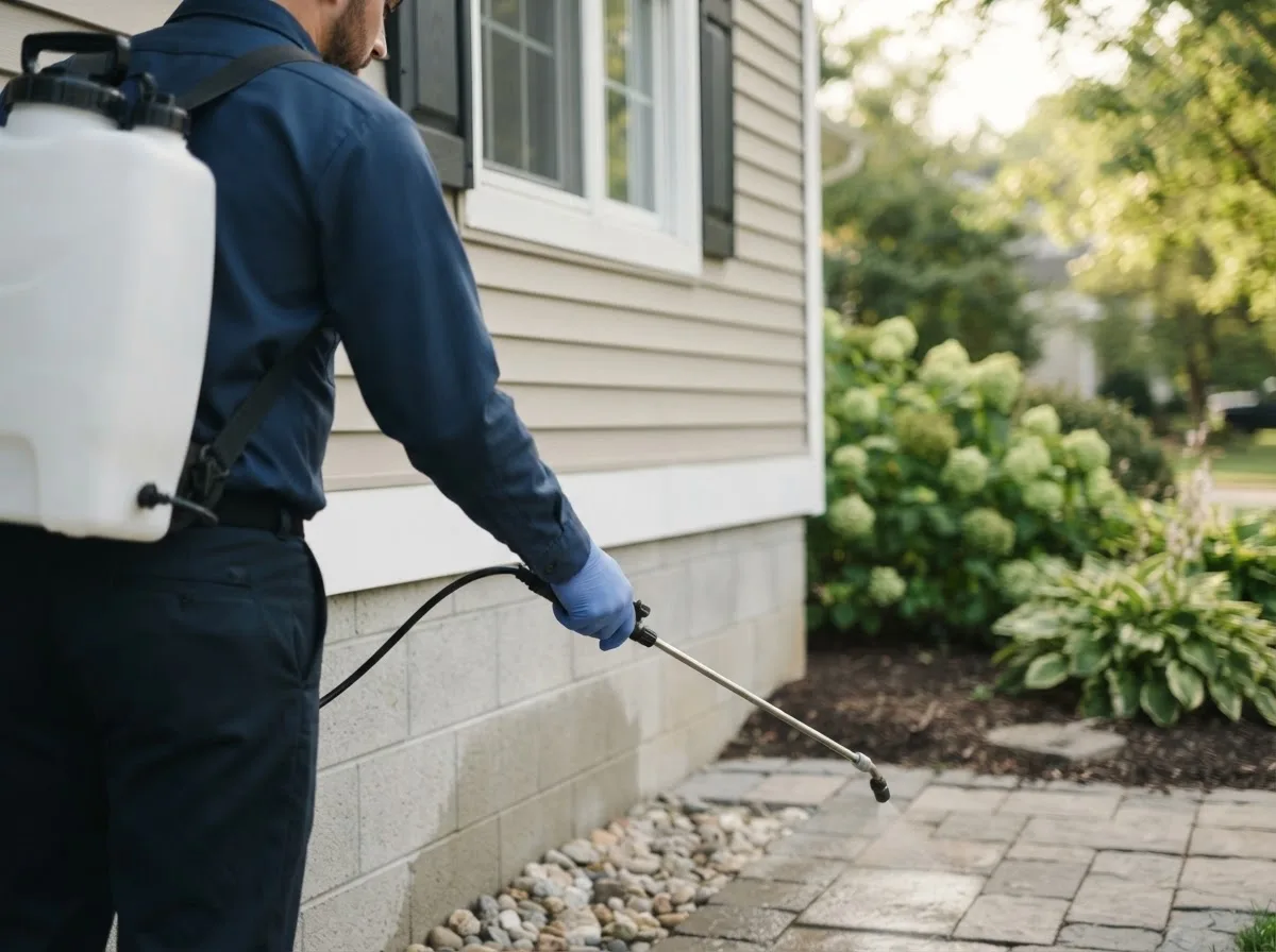 Pest control technician inspecting a home in Warren, MN
